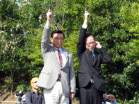 佐藤大分市長とダブルスターター